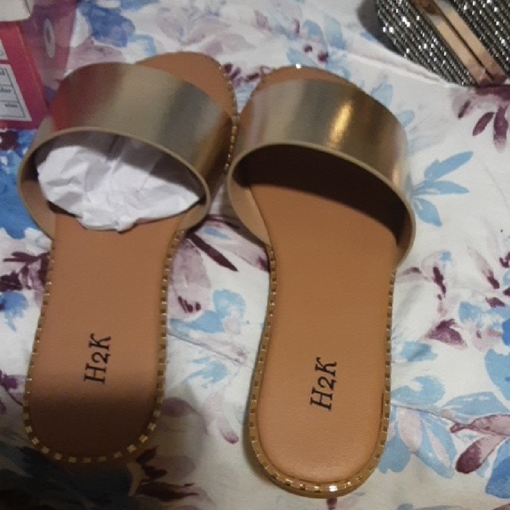 H2K Women's Elegant Gold Slide Sandals